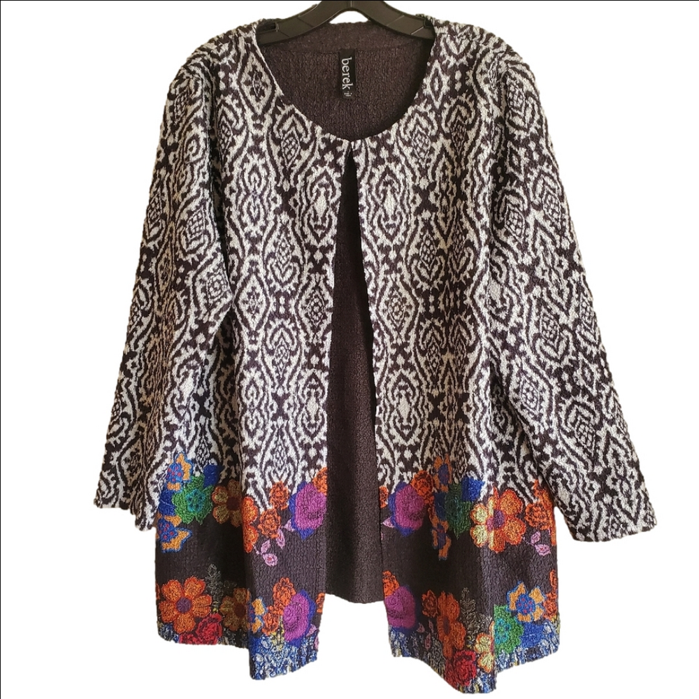 BEREK Textured Cardigan Coat Artdeco Mix Pattern Lagenlook Boho Artist Size L